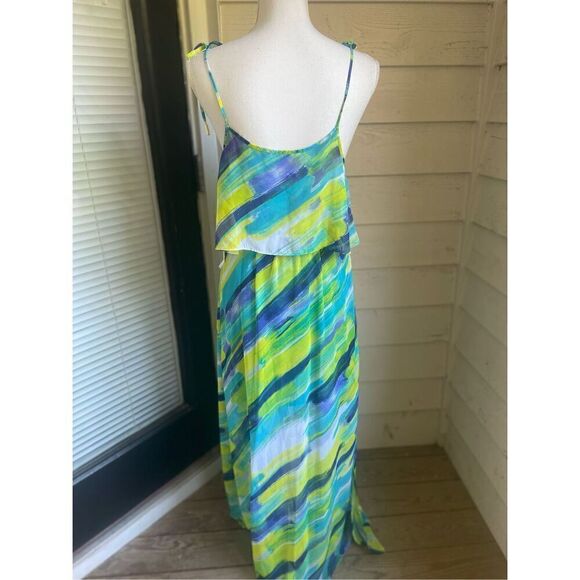 NWT Calvin Klein Spaghetti Strap Maxi Dress Blue/ Green Size 6 ruffled layer - Picture 11 of 13